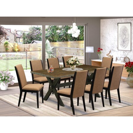 East West Furniture 9 Piece X-Style Amazing Dining Set - Wire Brushed Black X677LA147-9